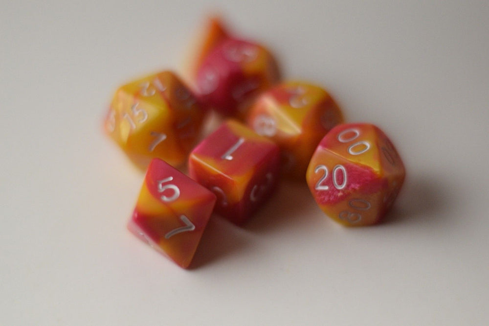 New Shiny Yellow Pink Miniature Poly Dice Set Small (7) RPG DnD Mini Cute (Online Only)