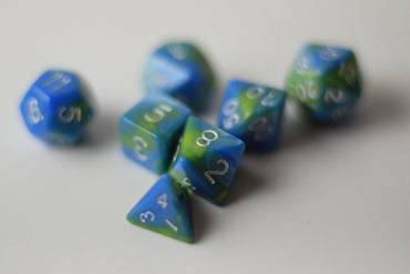 New Green Blue Miniature Poly Dice Set Blue White Small (7) RPG DnD Mini Cute (Online Only)
