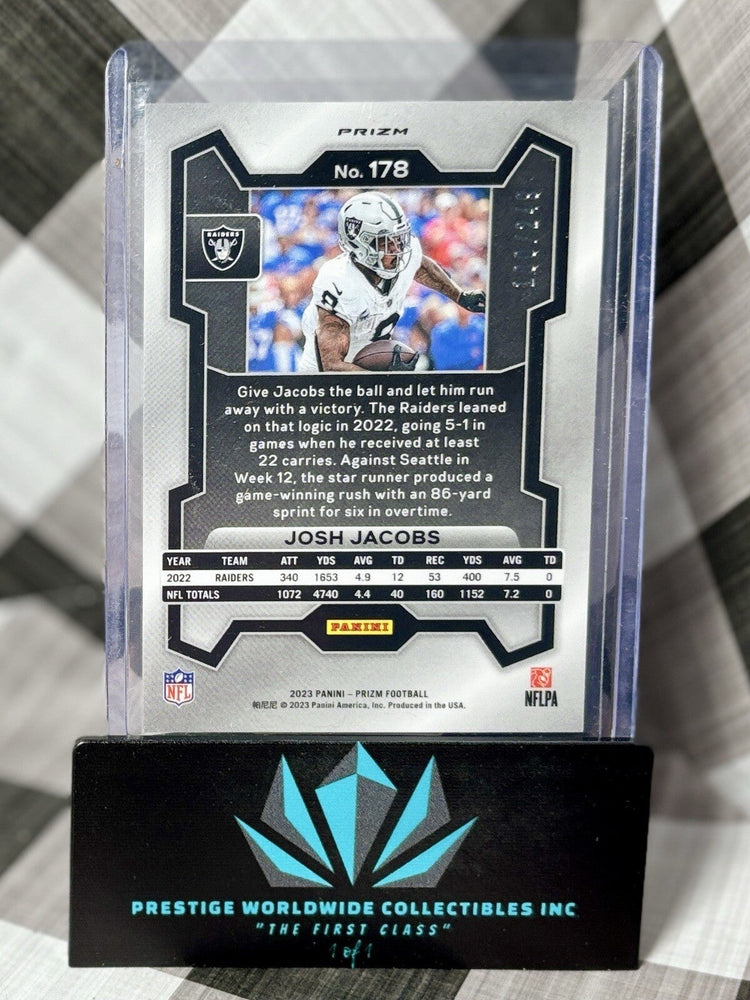 Josh Jacobs 2023 Panini Prizm Orange Prizm /249 #178 Las Vegas Raiders & Packers (ONLINE ORDER ONLY)