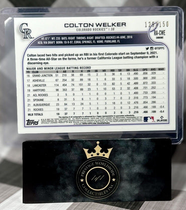 Colton Welker 2022 Topps Chrome Rookie Blue Ray Wave Refractor Auto /150 #RA-CWE (ONLINE ORDER ONLY)