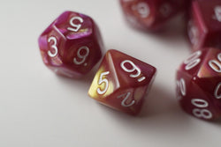 NEW Yellow and Rose Red Swirl Poly Dice Set (7) New RPG DnD w/ White Numbers (Online Only)