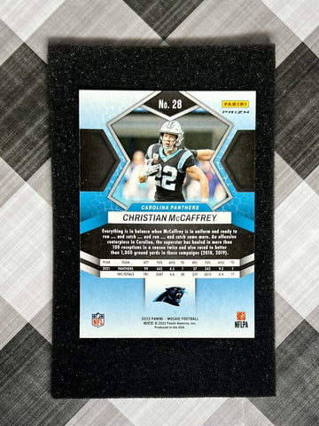 CHRISTIAN McCAFFREY 2022 Panini Mosaic NFL Red Mosaic Prizm #28 Panthers & 49ers (ONLINE ORDER ONLY)
