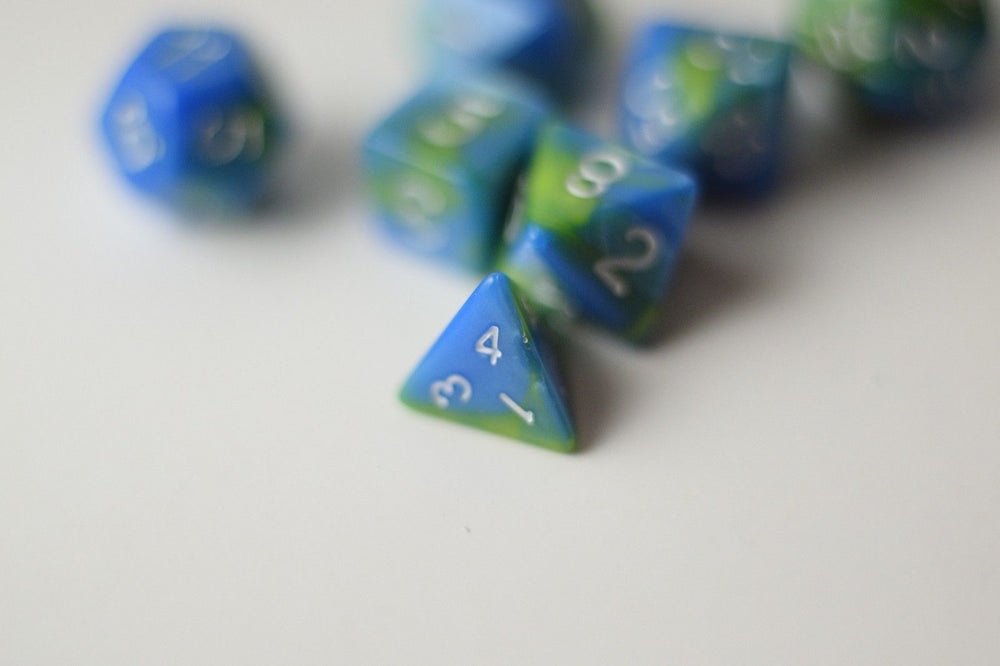 New Green Blue Miniature Poly Dice Set Blue White Small (7) RPG DnD Mini Cute (Online Only)