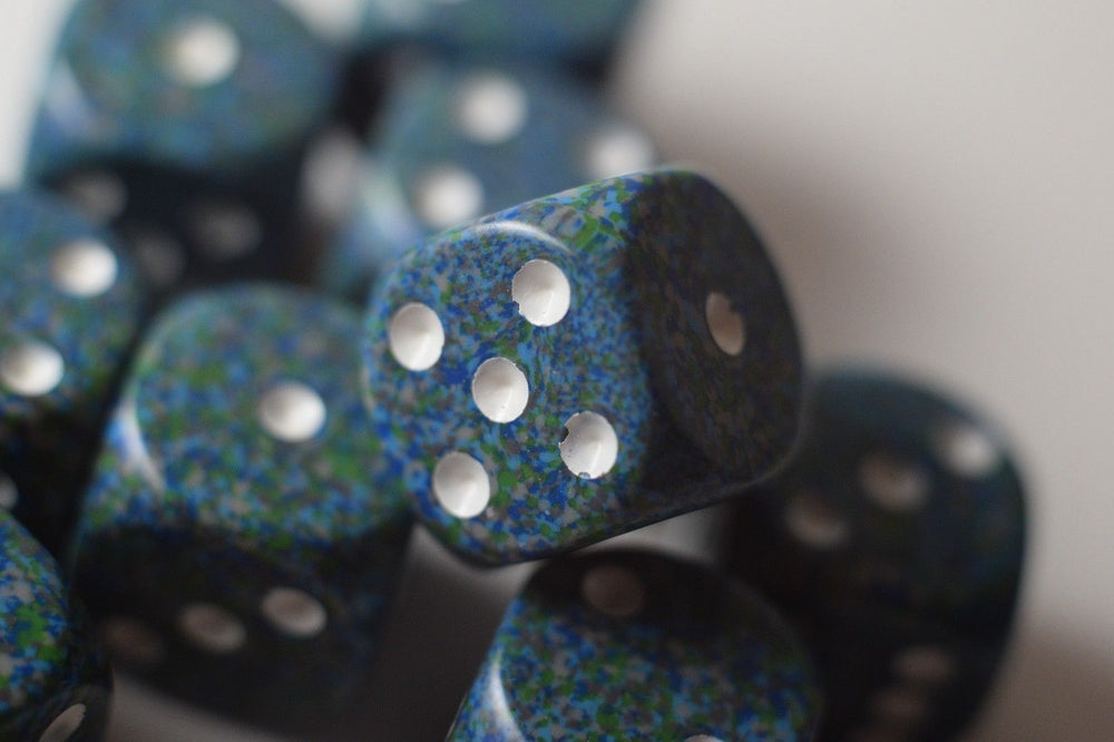 Sea Speckled 16mm D6 Pipped | Green/Blue/White (sold per die) (Online Only)