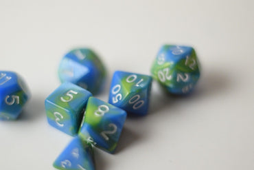 New Green Blue Miniature Poly Dice Set Blue White Small (7) RPG DnD Mini Cute (Online Only)