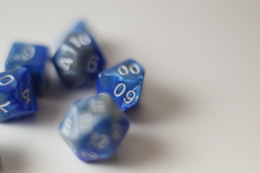 New Shiny Steel Blue Miniature Poly Dice Set Small (7) RPG DnD Mini Cute (Online Only)