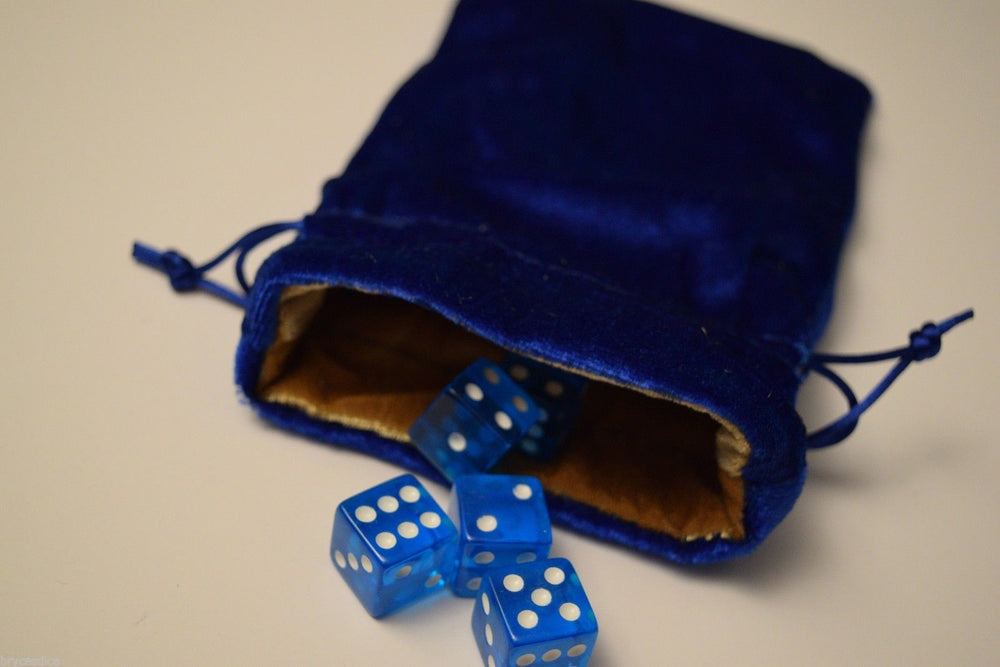 Large Blue Velvet Gift Bag RPG Game Dice Bag w/ GOLD Velvet Lining Counter Pouch (Online Only)