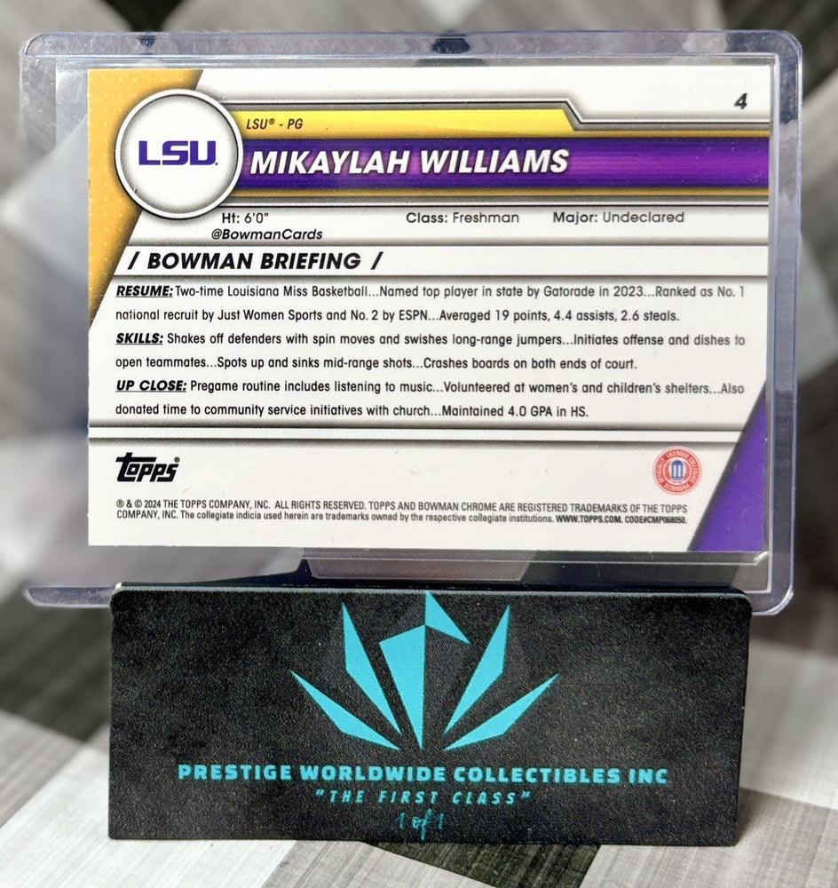 Mikaylah Williams 2023-24 Bowman U Chrome 1st Pink SP #4 LSU Tigers (ONLINE ORDER ONLY)