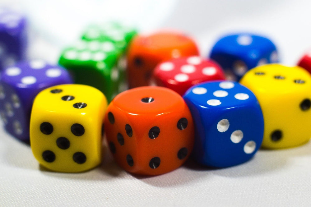 New Dice 12mm 6-sided Red Orange Yellow Green Blue Purple Small Rainbow 12 Dice (Online Only)