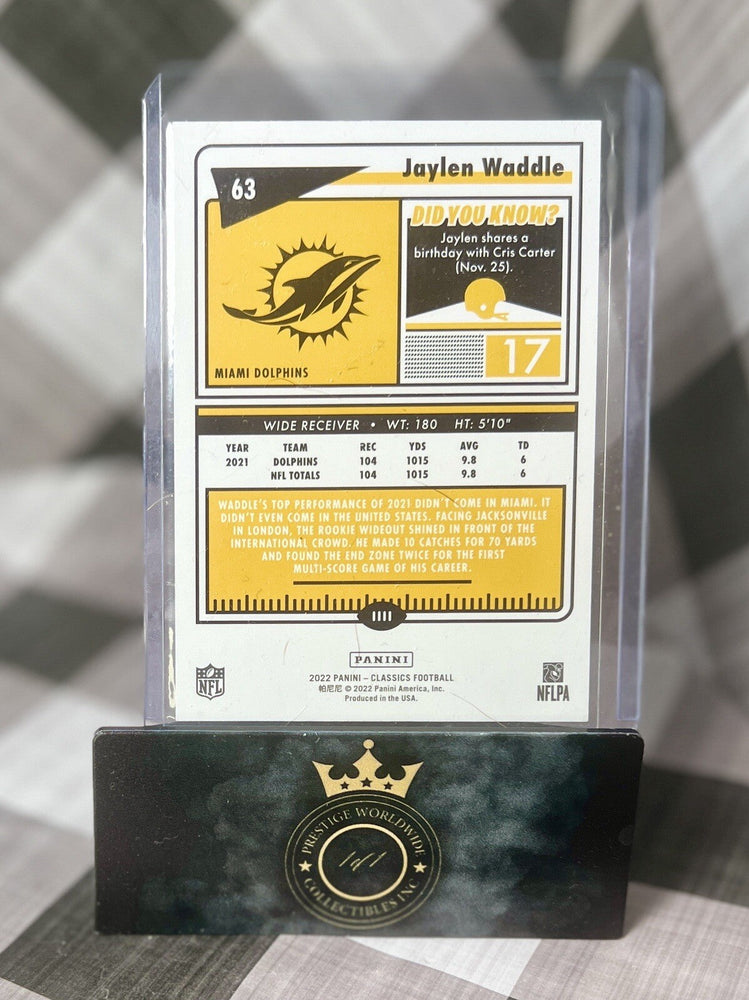 Jaylen Waddle 2022 Panini Classics Football Yellow Timeless Tributes /99 #63 MIA (ONLINE ORDER ONLY)