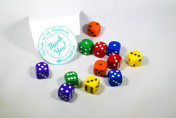 New Dice 12mm 6-sided Red Orange Yellow Green Blue Purple Small Rainbow 12 Dice (Online Only)