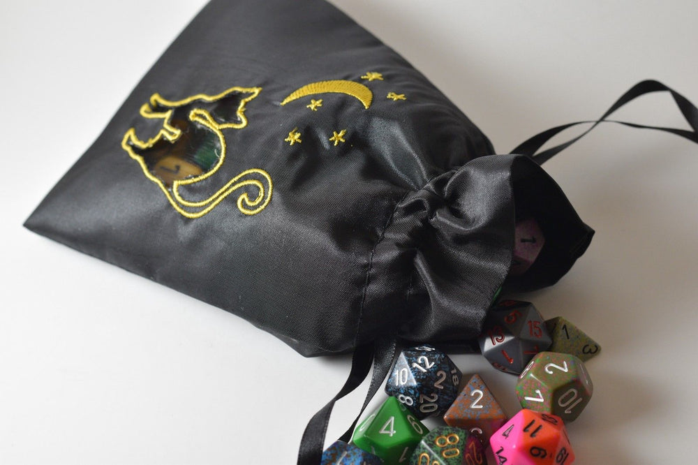 Black Cat Gift Bag Large Game Dice Bag White Counter Pouch Taffeta Scary Night (Online Only)