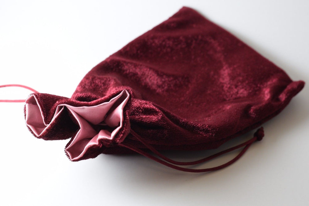 Large Maroon Velvet Gift Big Game Dice Bag w/ Pink Satin Lining Counter Pouch (Online Only)