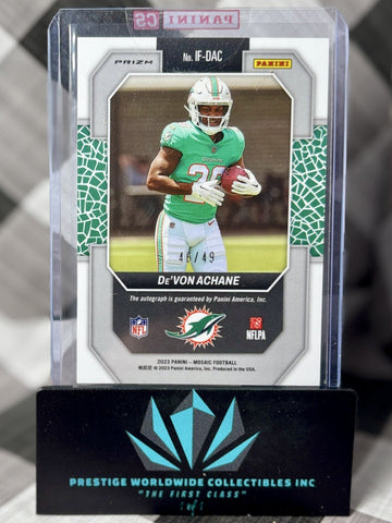Devon Achane 2023 Mosaic In Focus Purple Auto /49 #IF-DAC Miami Dolphins RC (ONLINE ORDER ONLY)
