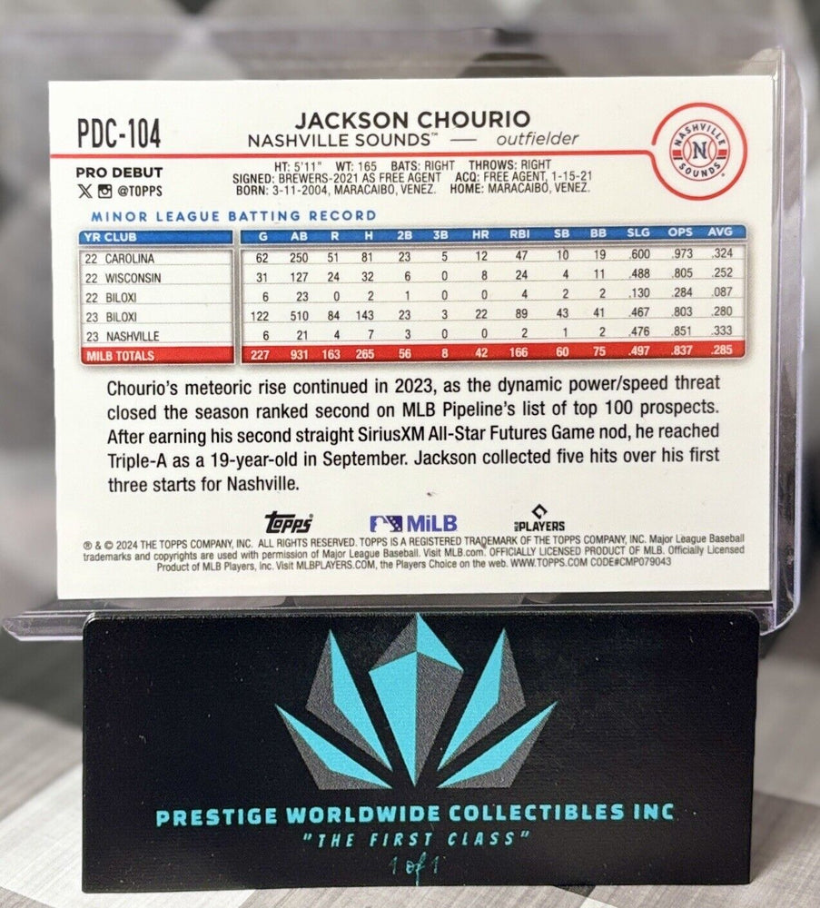Jackson Chourio 2024 Topps Chrome Pro Debut Refractor Rookie #PDC-104 Brewers RC (ONLINE ORDER ONLY)