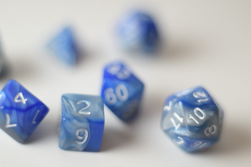 New Shiny Steel Blue Miniature Poly Dice Set Small (7) RPG DnD Mini Cute (Online Only)