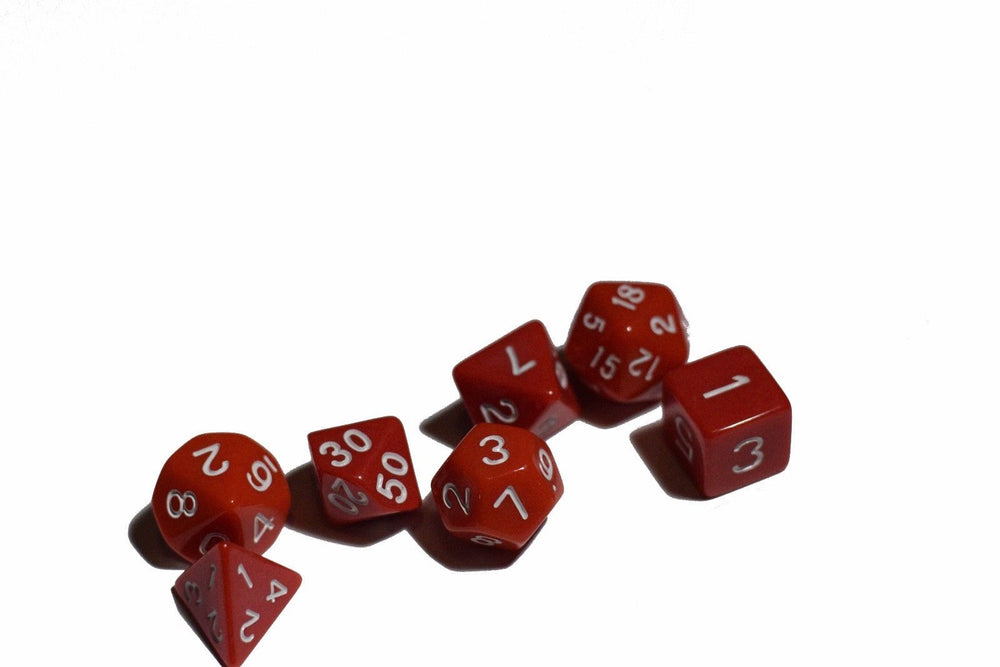 Red Opaque 7 Die Set Polyhedral Dice by BrycesDice RPG Magic D&D Unique Fun (Online Only)