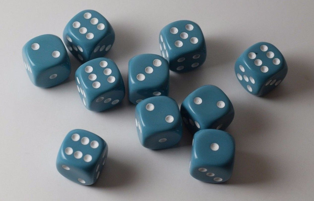 Rare Unreleased 16mm Cyan Blue Dice Set (10) Chessex with White Pips Limited (Online Only)