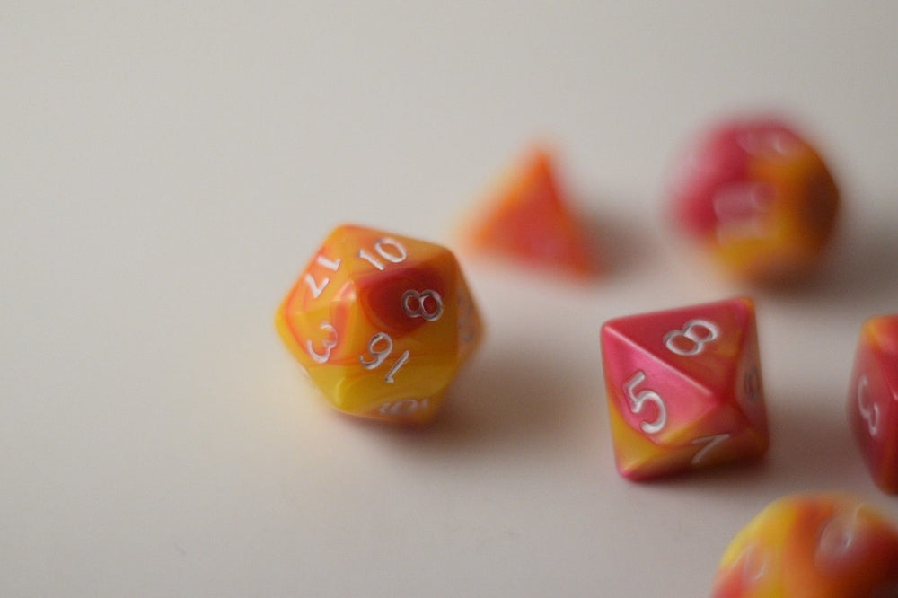 New Shiny Yellow Pink Miniature Poly Dice Set Small (7) RPG DnD Mini Cute (Online Only)