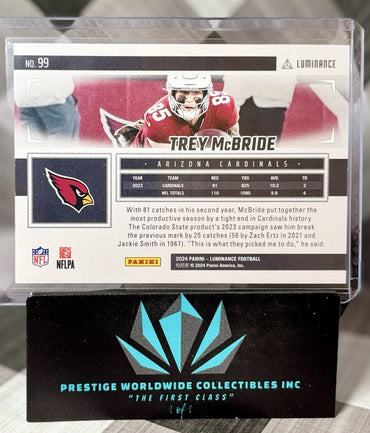Trey McBride 2024 Panini Luminance Horizontal Gold /299 #99 Arizona Cardinals (ONLINE ORDER ONLY)