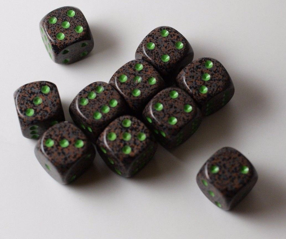 Earth Speckled 16mm D6 Pipped | Sold per Die (Green + Brown Dice) (Online Only)