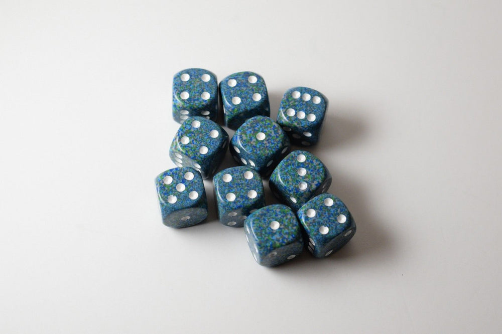 Sea Speckled 16mm D6 Pipped | Green/Blue/White (sold per die) (Online Only)