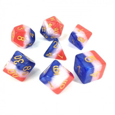 Red White and Blue Layered Poly Dice Set with Gold(7) New RPG DnD American Flag (Online Only)