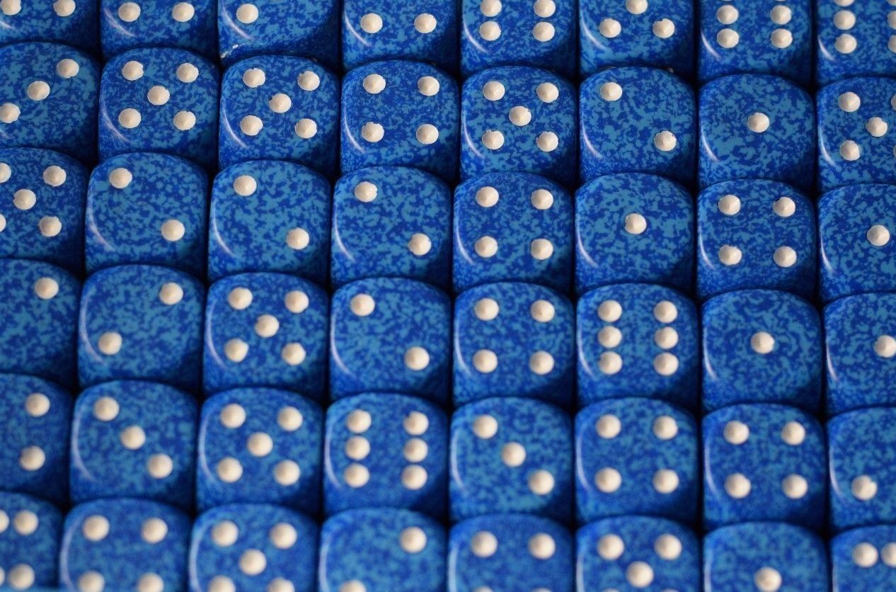 Water Speckled 16mm D6 Pipped Dice | Blue and White (sold per die) (Online Only)