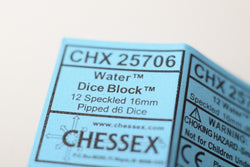 Water Speckled 16mm D6 Pipped Dice | Blue and White (sold per die) (Online Only)