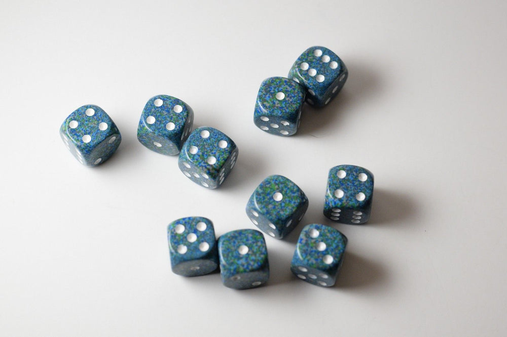 Sea Speckled 16mm D6 Pipped | Green/Blue/White (sold per die) (Online Only)