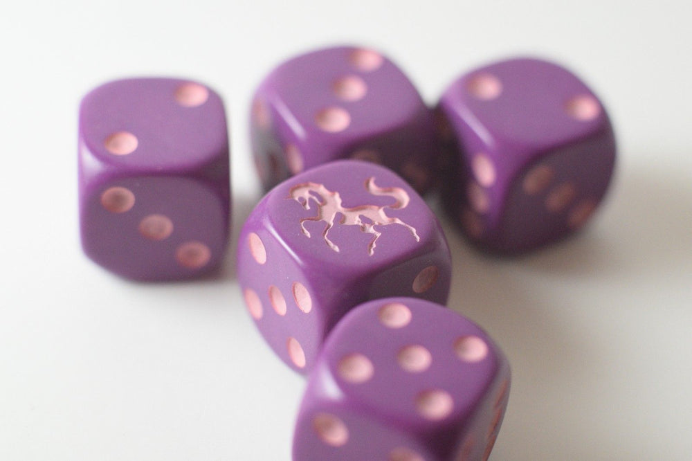 NEW Purple Dice with Pink Unicorns Dice 6 Sided Bunco RPG D6 16mm Roll (Online Only)