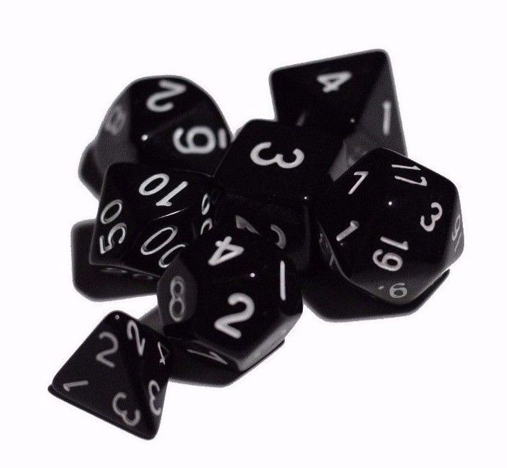 Black Opaque 7 Die Set Polyhedral Dice by BrycesDice RPG Magic D&D Unique (Online Only)
