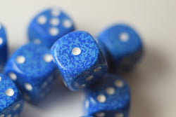 Water Speckled 16mm D6 Pipped Dice | Blue and White (sold per die) (Online Only)
