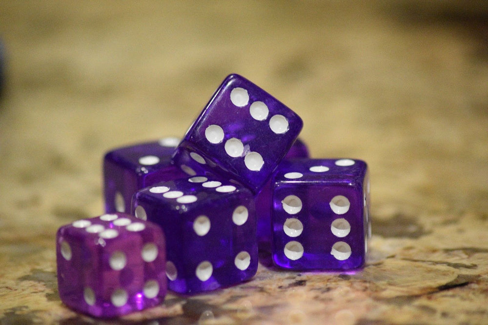 Purple 5 Transparent w/ White Pip Bunco Gaming Dice set 19mm D6 Yahtzee Quality (Online Only)