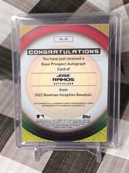 Jose Ramos 2022 Bowman Inception PROSPECT AUTO BLUE #PA-JR - Dodgers SP On Card (ONLINE ORDER ONLY)