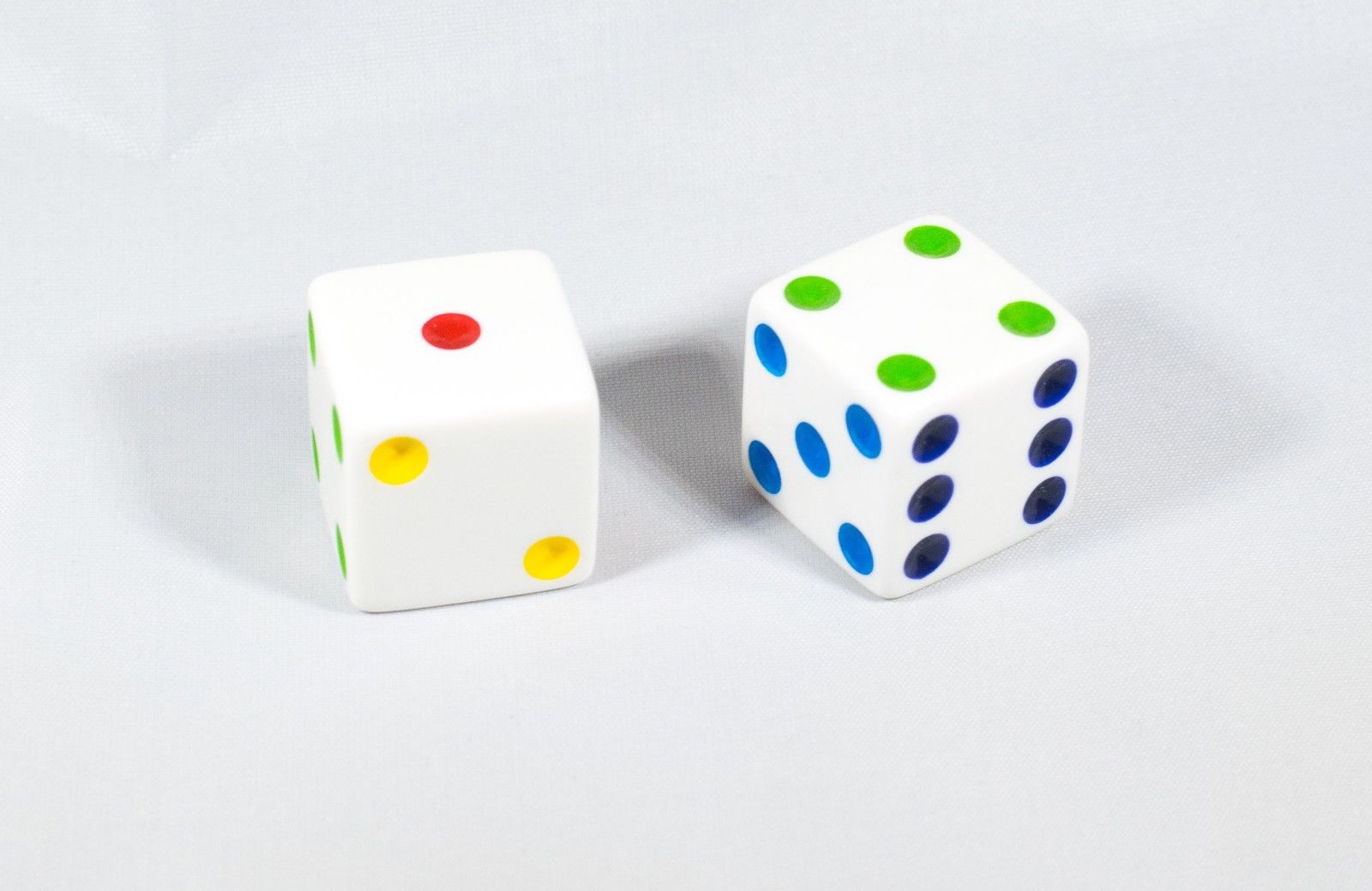 NEW 2 Jumbo 25mm 1 inch White Dice Pair RPG D6 Koplow Large Huge Rainbow Pips (Online Only)