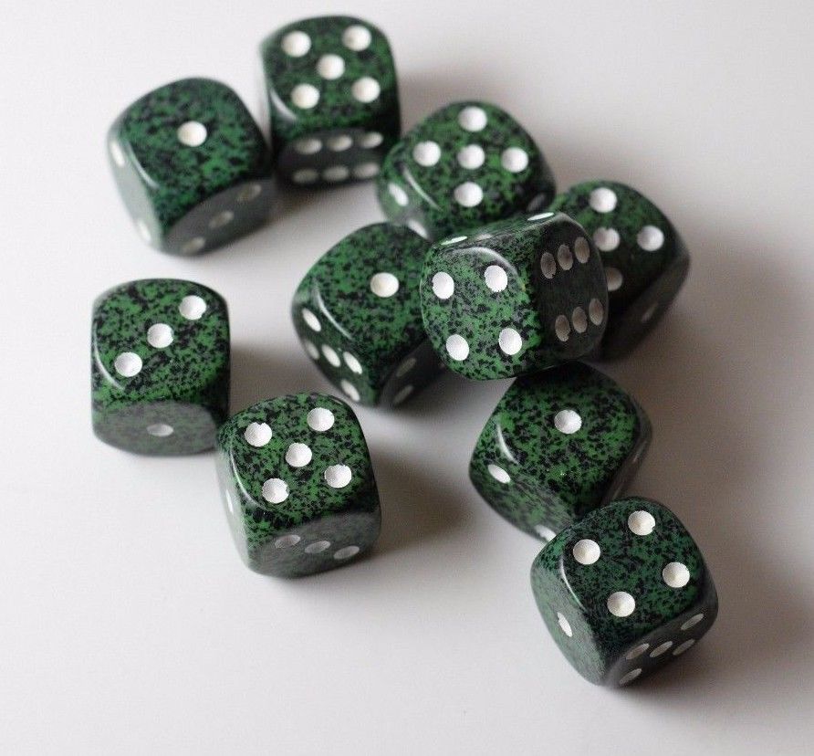 Recon Speckled 16mm D6 Pipped | Sold Per Die (Green/White) (Online Only)
