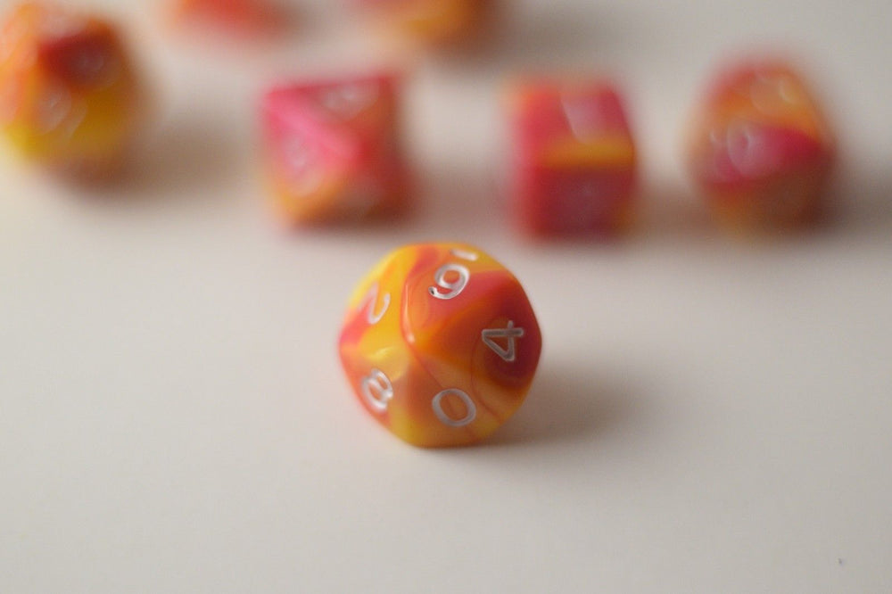 New Shiny Yellow Pink Miniature Poly Dice Set Small (7) RPG DnD Mini Cute (Online Only)