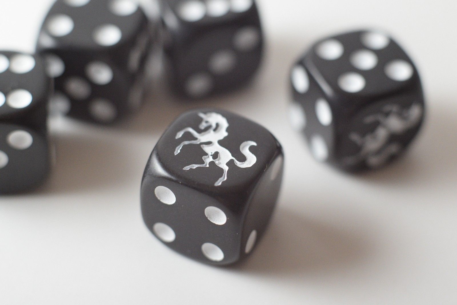 NEW Black Dice w/ White Unicorns Dice D6 Bunco RPG 16mm Roll (sold per die) (Online Only)