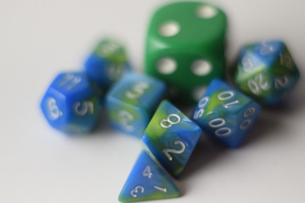 New Green Blue Miniature Poly Dice Set Blue White Small (7) RPG DnD Mini Cute (Online Only)