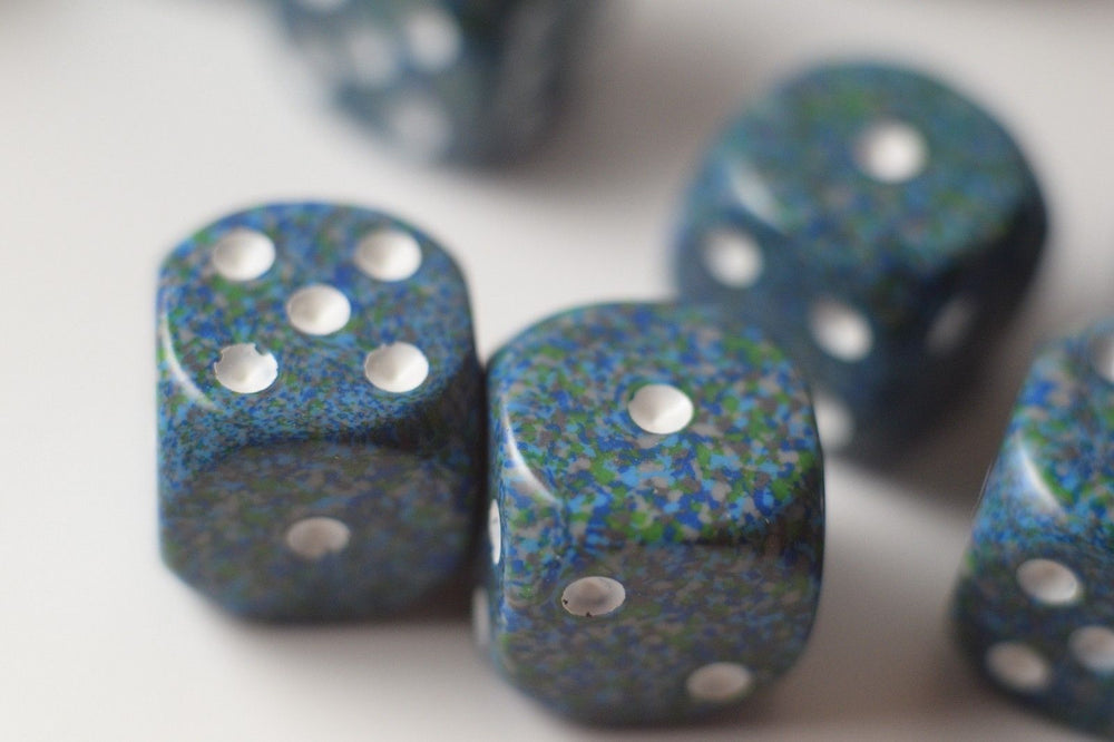 Sea Speckled 16mm D6 Pipped | Green/Blue/White (sold per die) (Online Only)