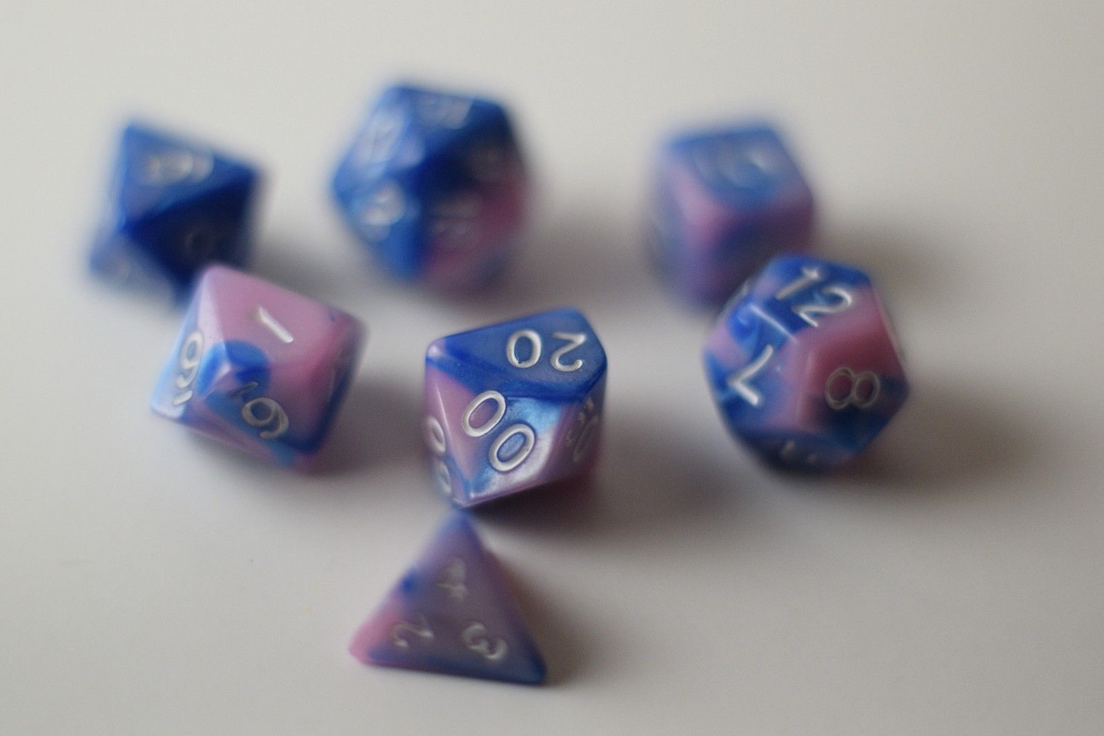 New Shiny Pink Blue Miniature Poly Dice Set Small (7) RPG DnD Mini Cute (Online Only)