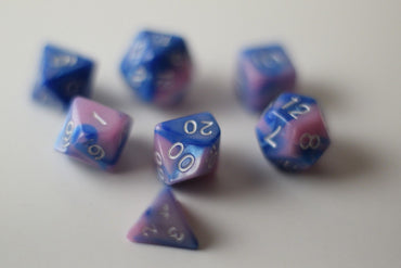 New Shiny Pink Blue Miniature Poly Dice Set Small (7) RPG DnD Mini Cute (Online Only)