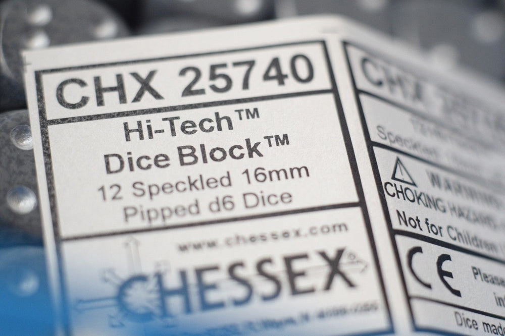 Hi-Tech Speckled 16mm D6 Pipped | Grey/Silver (sold per piece) (Online Only)