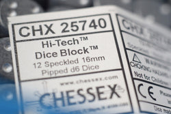 Hi-Tech Speckled 16mm D6 Pipped | Grey/Silver (sold per piece) (Online Only)
