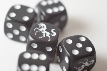 NEW Black Dice w/ White Unicorns Dice D6 Bunco RPG 16mm Roll (sold per die) (Online Only)