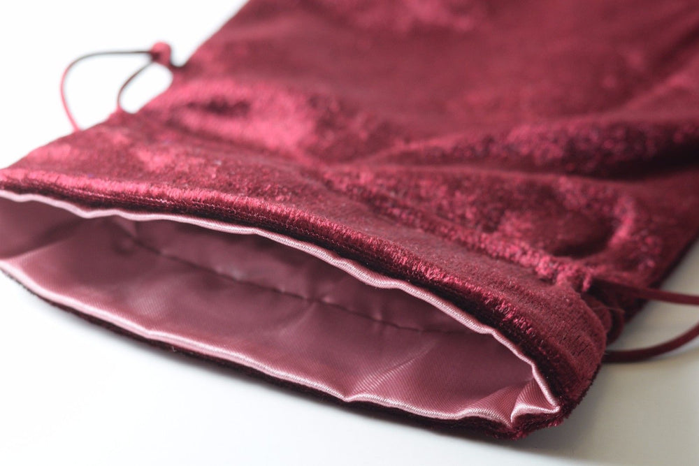 Large Maroon Velvet Gift Big Game Dice Bag w/ Pink Satin Lining Counter Pouch (Online Only)