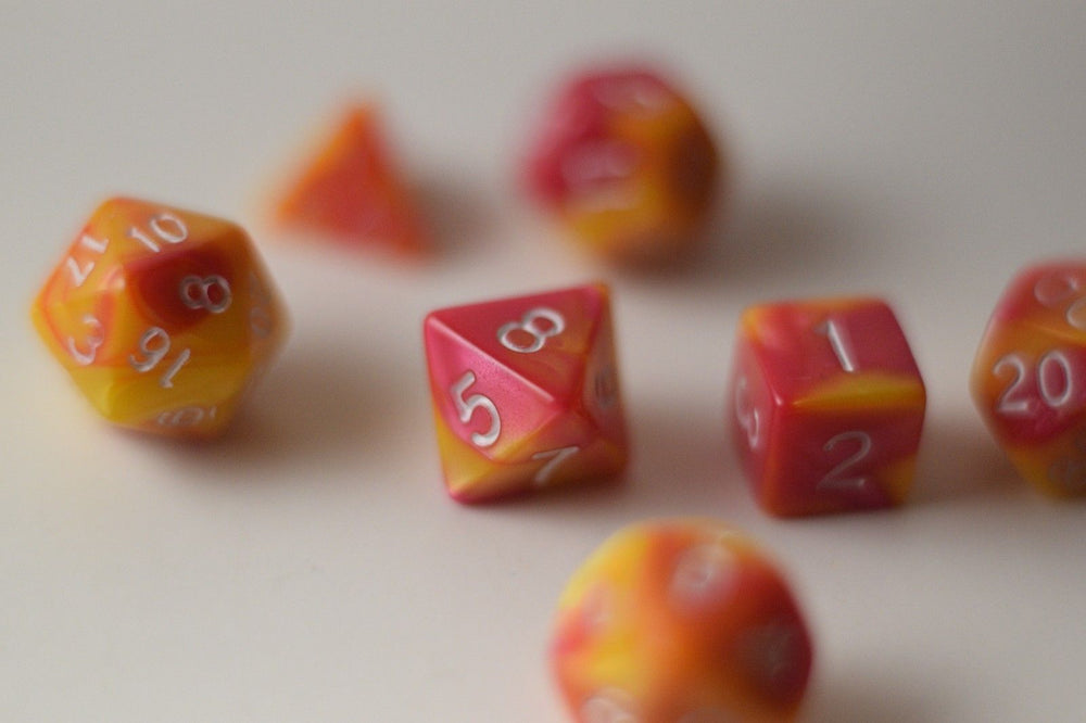 New Shiny Yellow Pink Miniature Poly Dice Set Small (7) RPG DnD Mini Cute (Online Only)