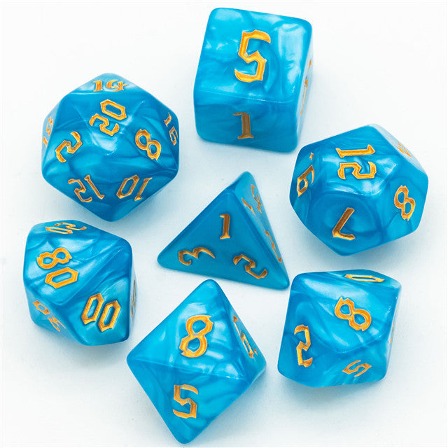 Blue Macaron 7-Dice Blend Set w/Gold Numbers (Online Only)