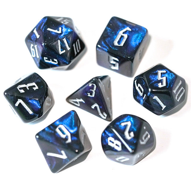 Glitter Party Black Glitter Dice (White font) 7-Dice Set (Online Only)